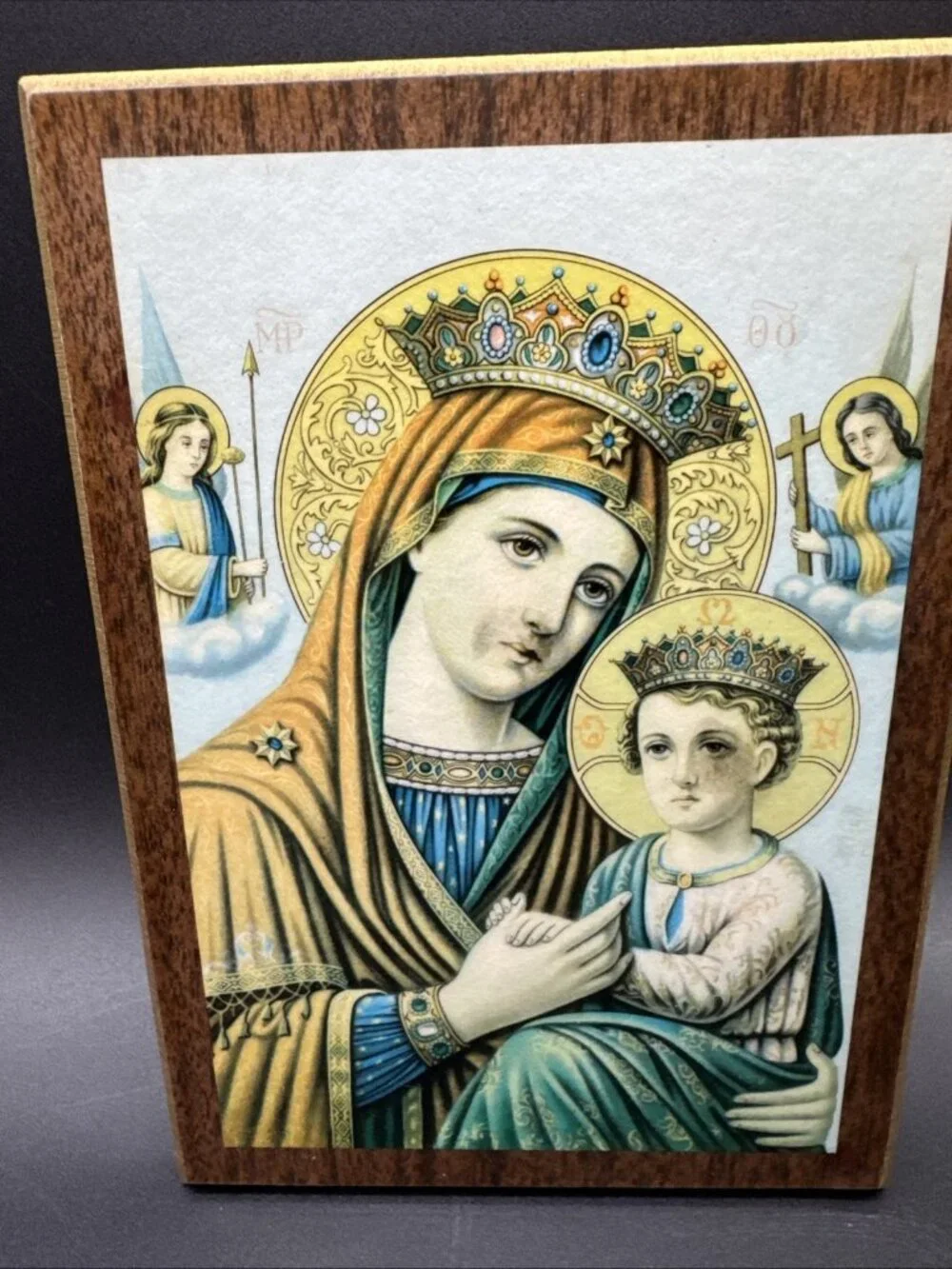 Vintage Virgin Mary Jesus Religious Neoclassical Wood Wall Plaque Gallery